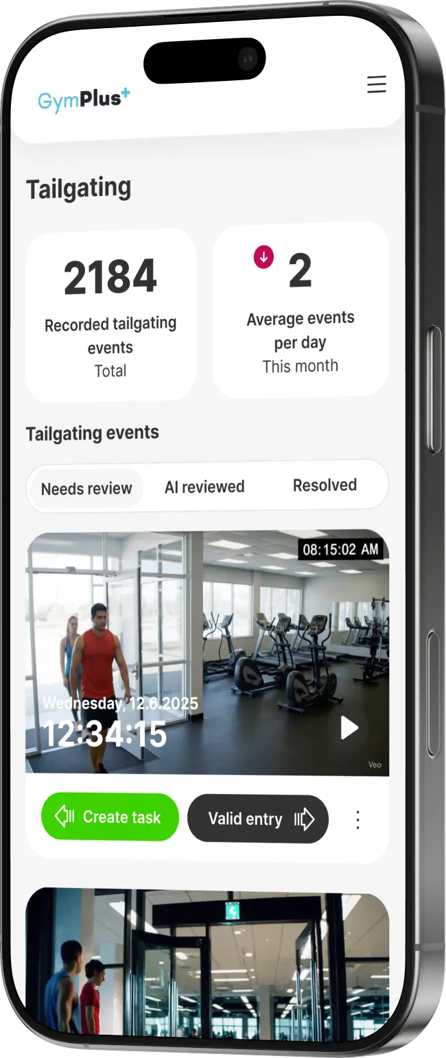 GymPlus Tailgating-vy i mobilen